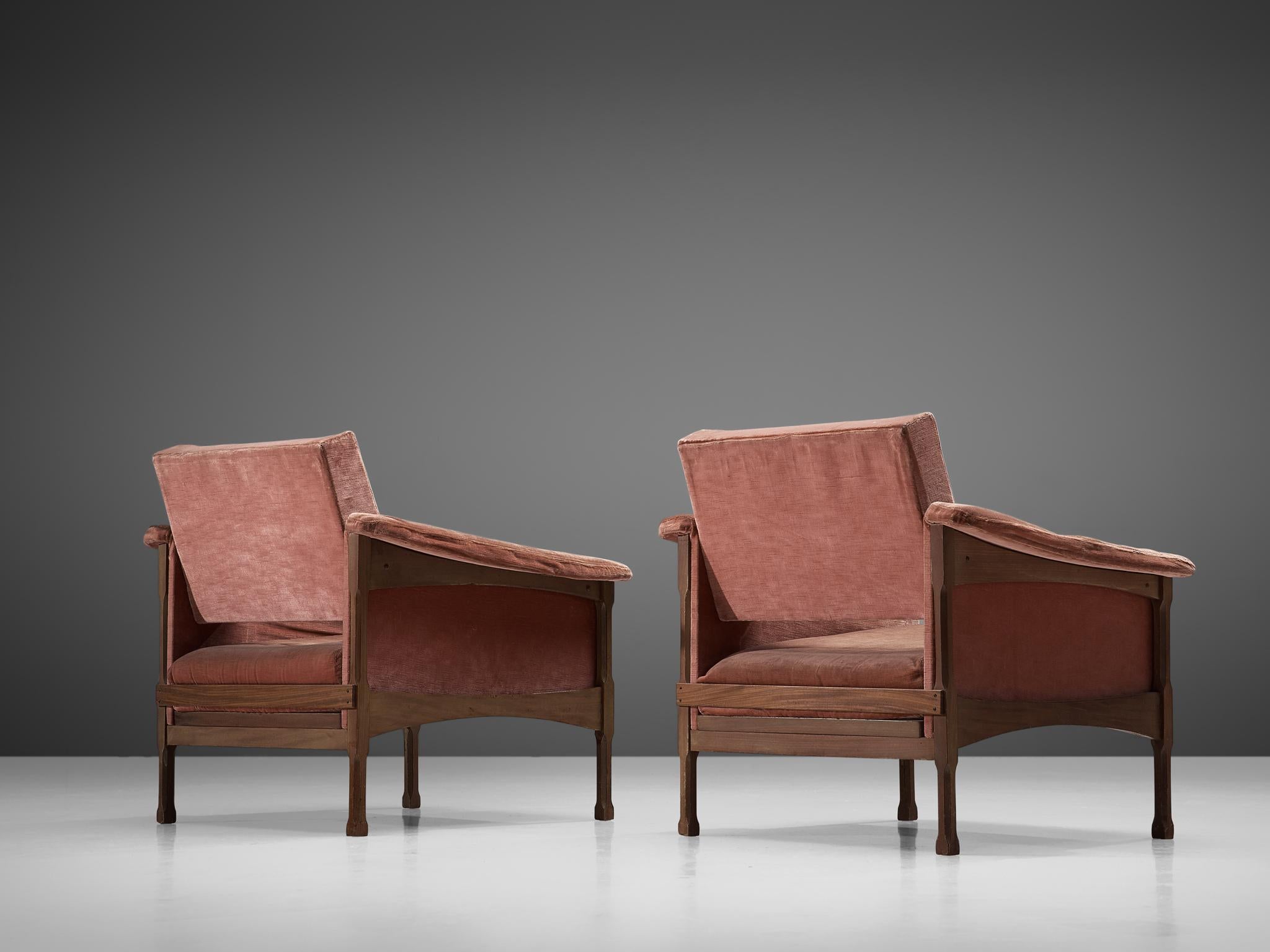 Italian Pair of Lounge Chairs in Pink Velvet 1