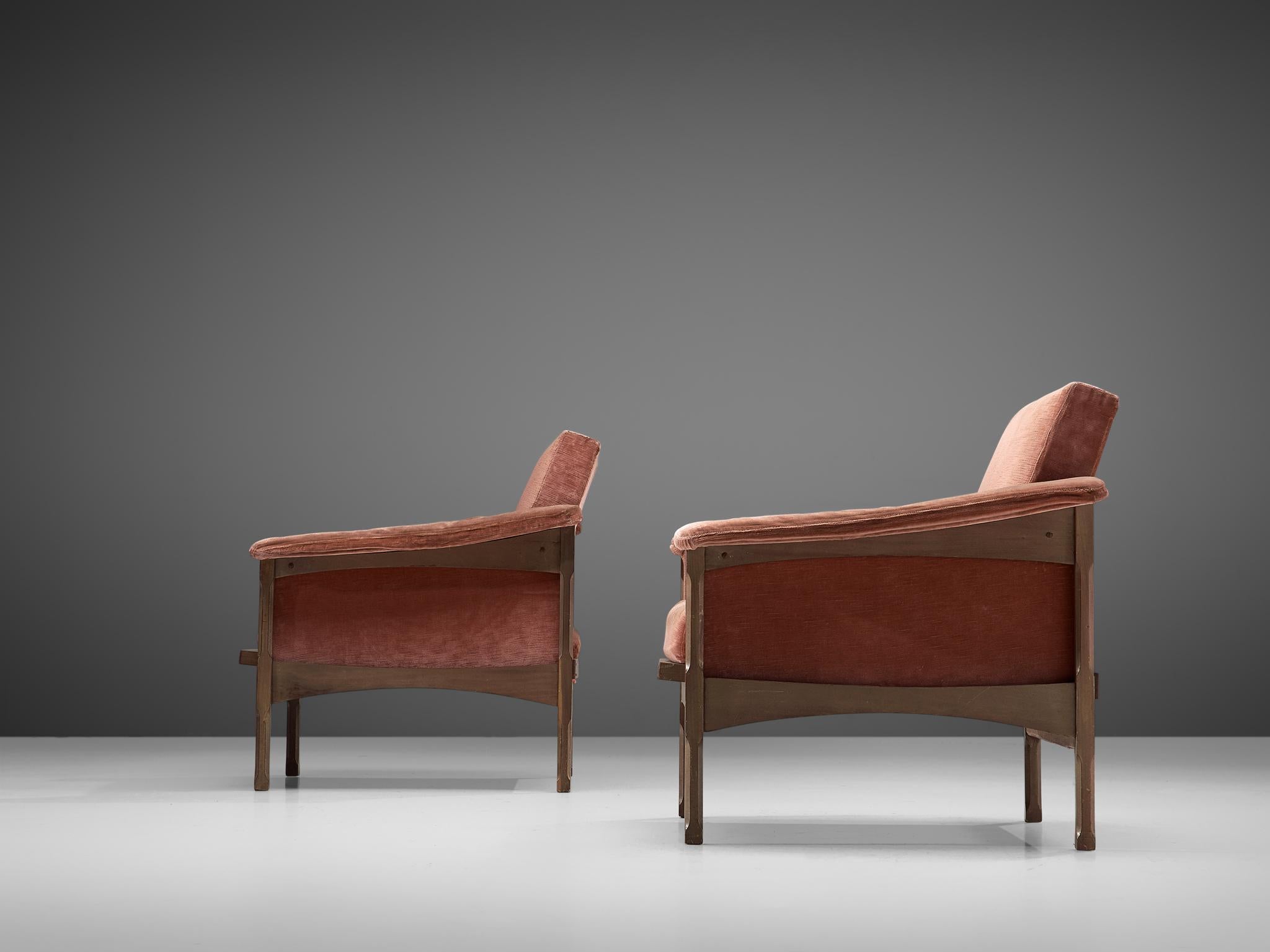 Italian Pair of Lounge Chairs in Pink Velvet 3