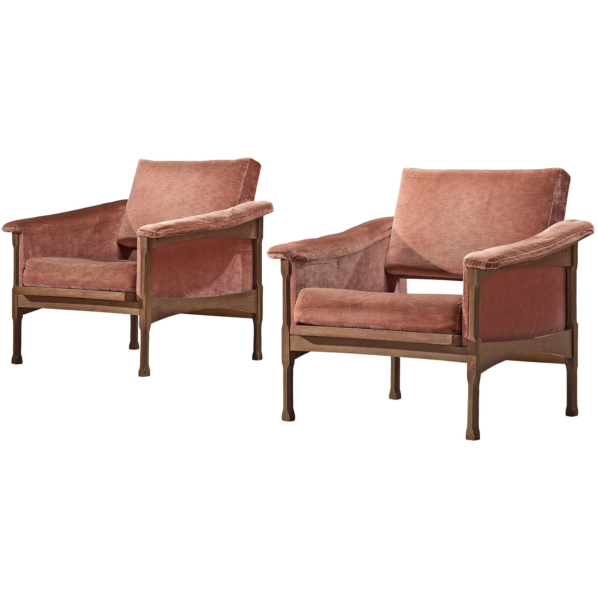Italian Pair of Lounge Chairs in Pink Velvet