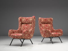 Italian Pair of Lounge Chairs in Red Decorative Upholstery