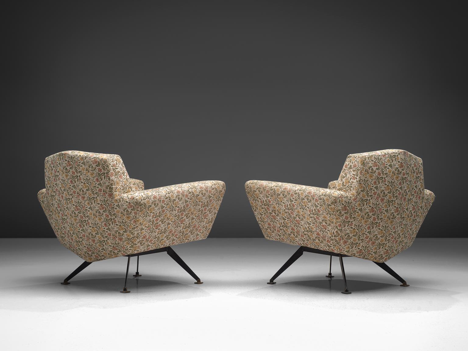 Mid-Century Modern Italian Pair of Lounge Chairs with Classic Upholstery