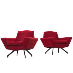 Italian Pair of Lounge Chairs with Red Upholstery