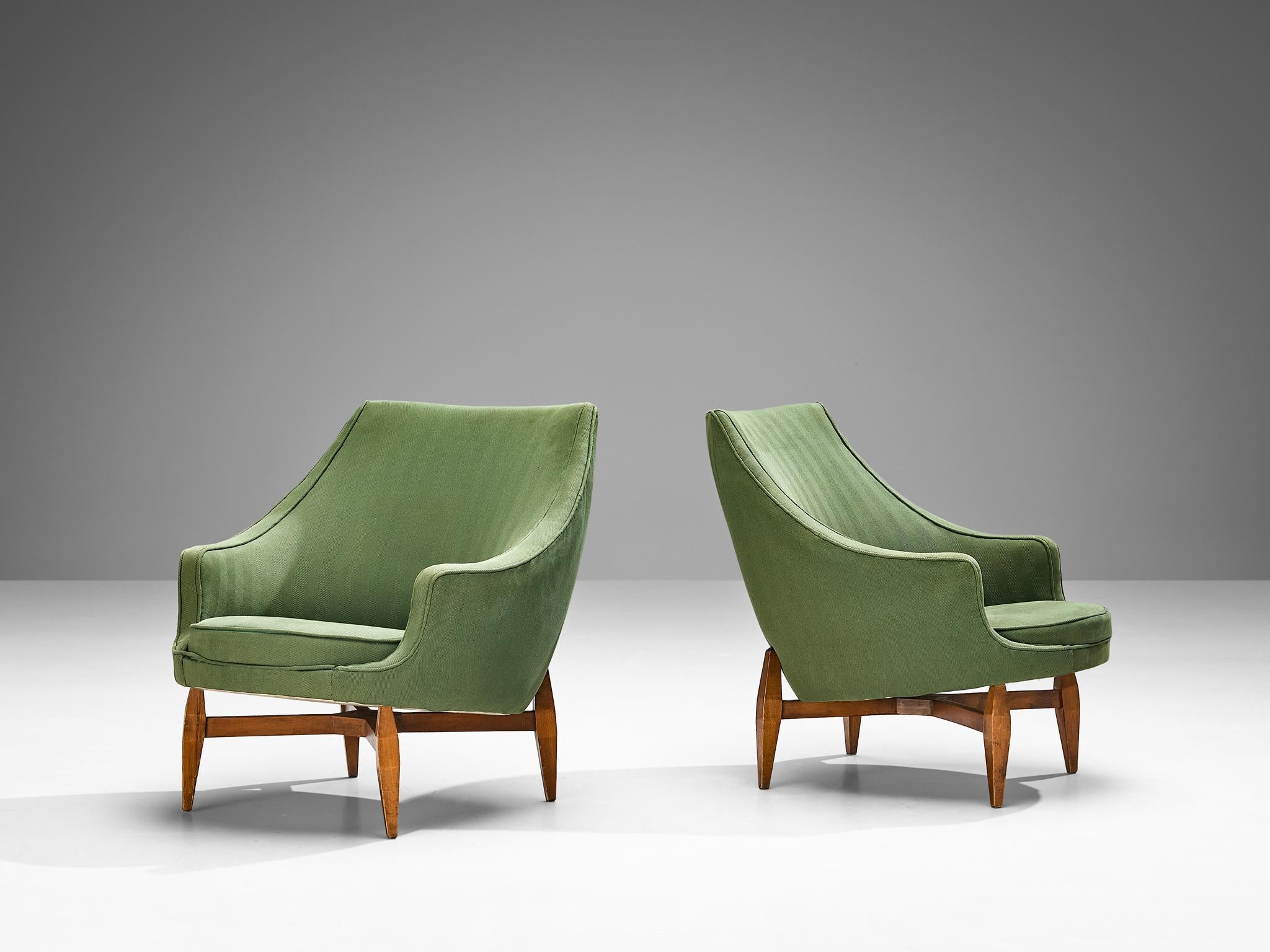 Italian Pair of Lounge Chairs with Soft Green Upholstery For Sale 1