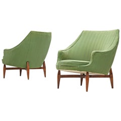 Retro Italian Pair of Lounge Chairs with Soft Green Upholstery