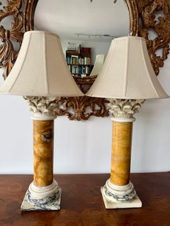 Antique Italian Corinthian Capital Marble Table Lamps, Circa 1900