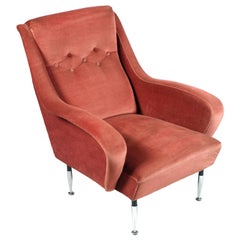 Italian Pair of Mid-Century Modern Lounge Chairs, Paolo Buffa Pink Coral Velvet