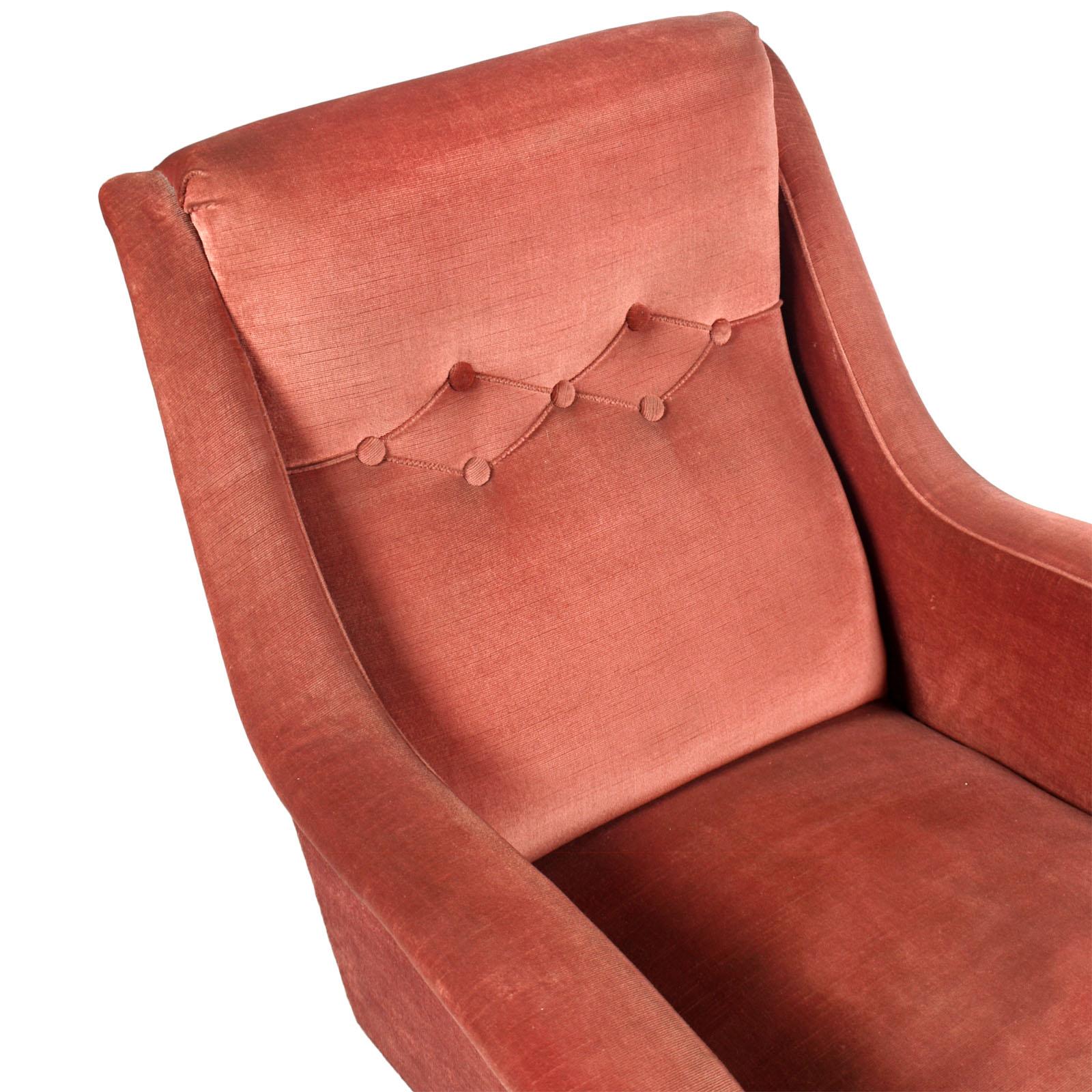 Mid-Century Modern Paire de chaises longues italiennes modernes du milieu du siècle dernier, Paolo Buffa rose corail velours en vente