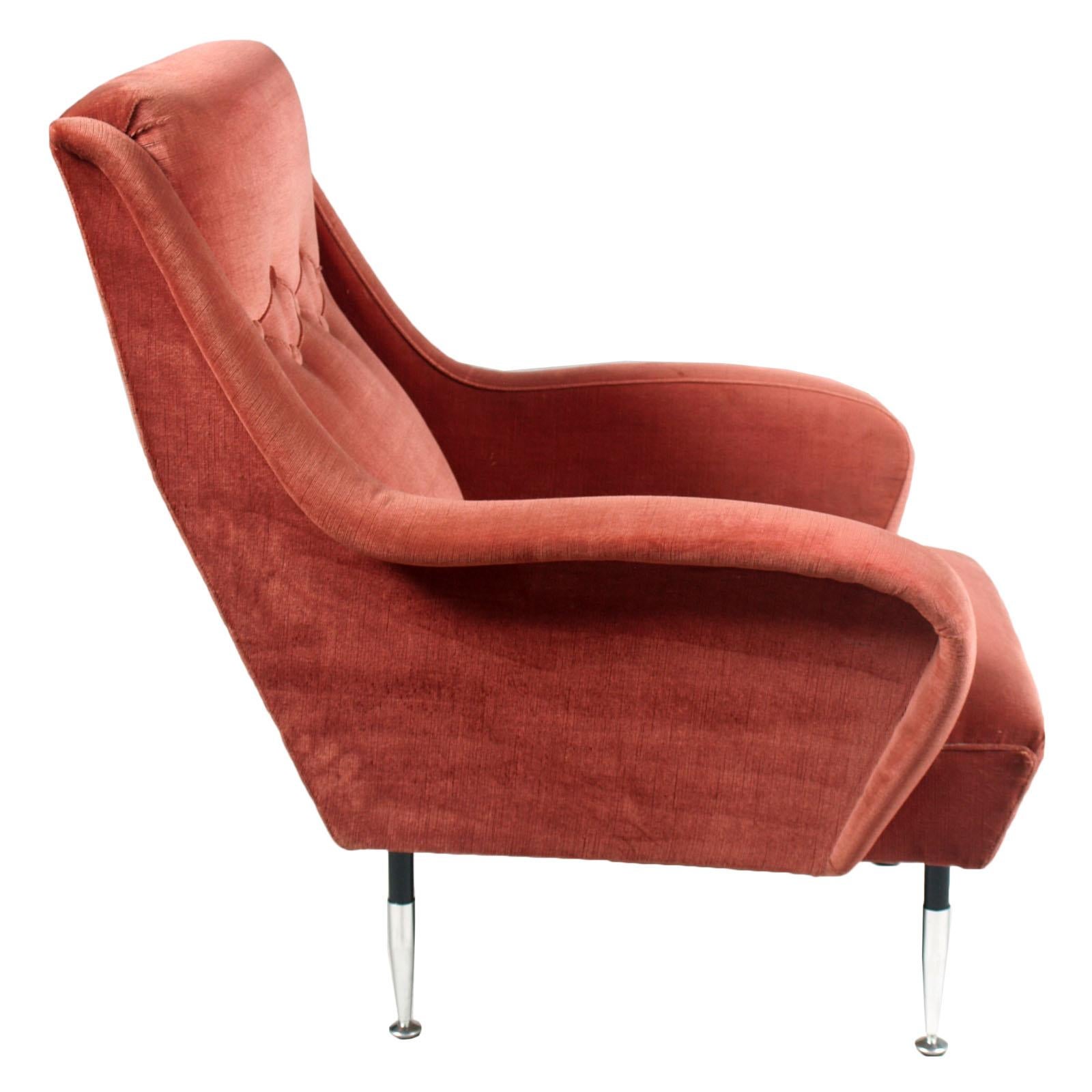 20ième siècle Paire de chaises longues italiennes modernes du milieu du siècle dernier, Paolo Buffa rose corail velours en vente