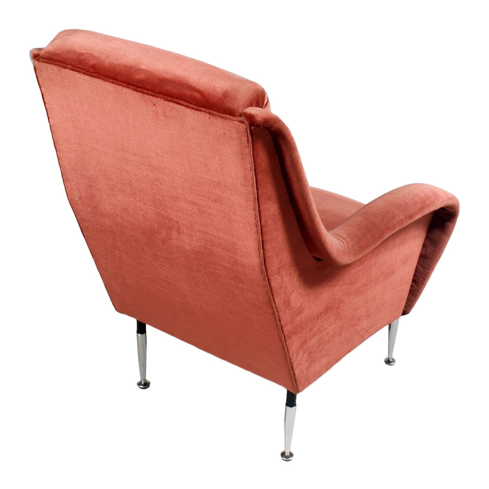 20th Century Italian Pair of Mid-Century Modern Lounge Chairs, Paolo Buffa Pink Coral Velvet For Sale