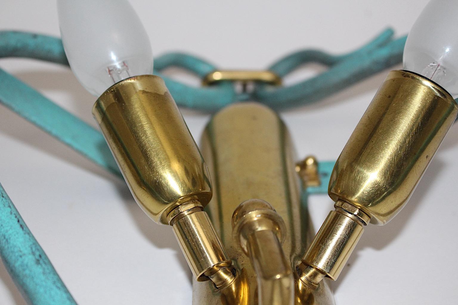 Italian Pair of Mid-Century Modern Vintage Blue Sconces with Brass Details, 1960 For Sale 7
