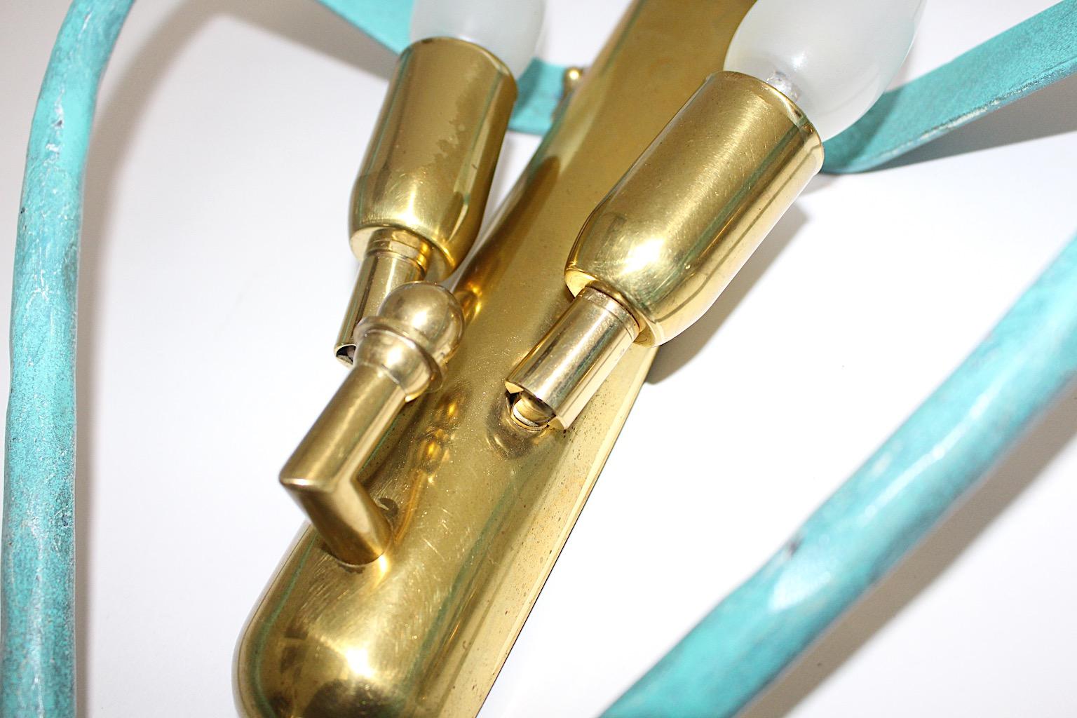 Italian Pair of Mid-Century Modern Vintage Blue Sconces with Brass Details, 1960 For Sale 10