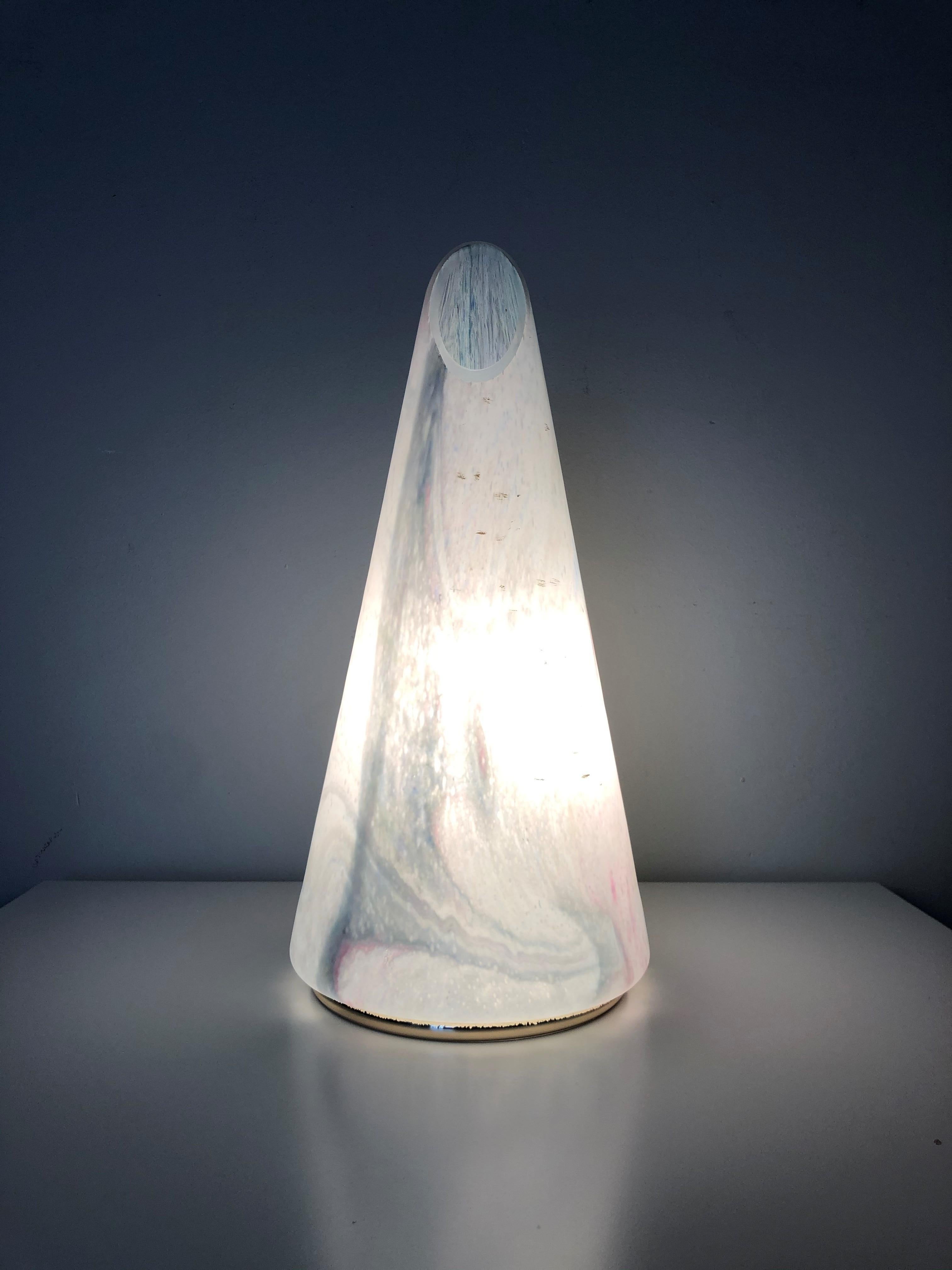 Late 20th Century Italian Postmodern Pair of  Murano Glass Cone Table Lamps, 1980s For Sale