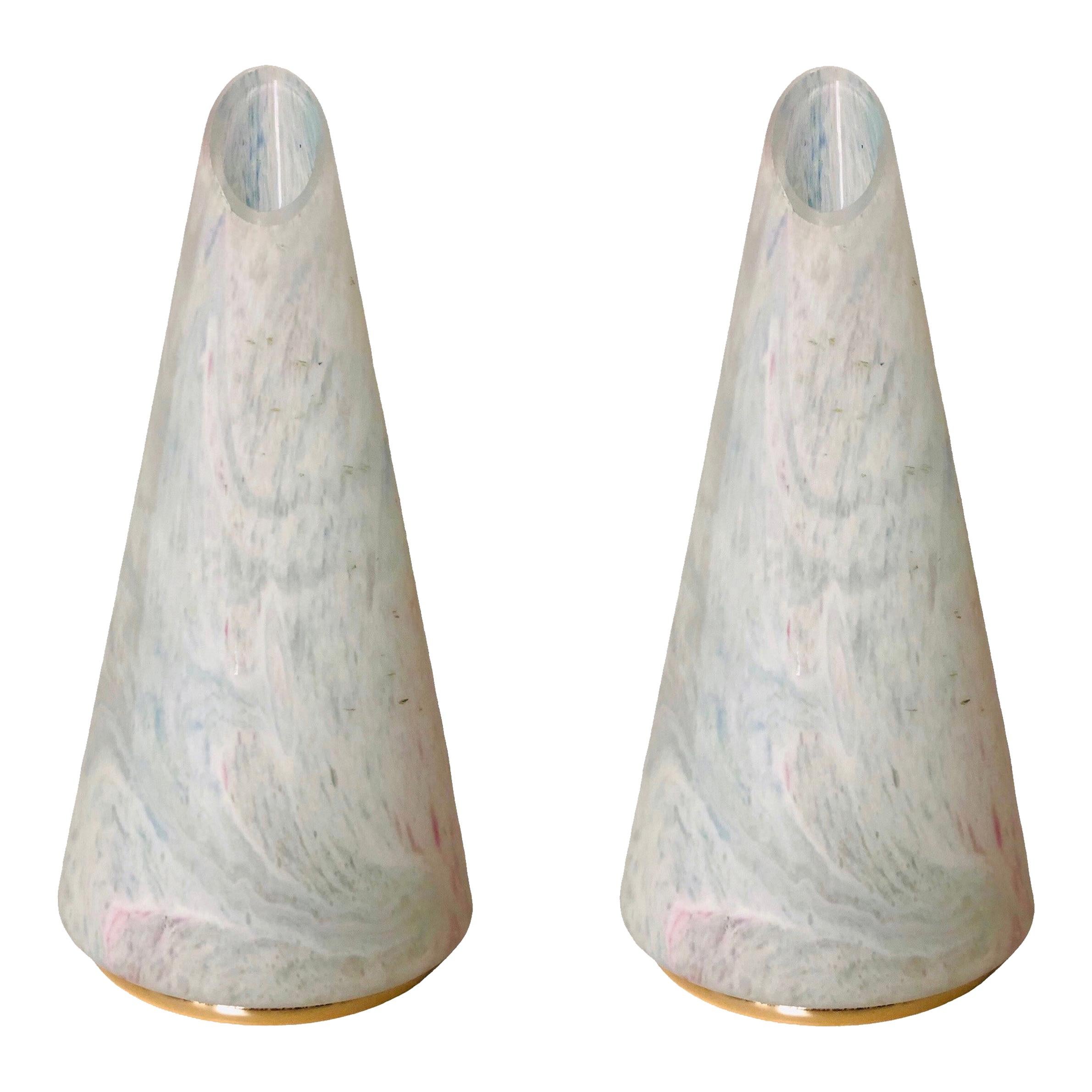 Italian Pair of Midcentury Murano Glass, Cone shape, Table Lamps, 1980s