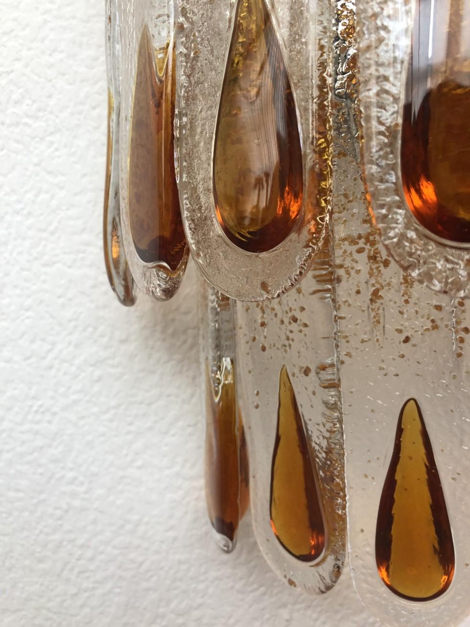 Late 20th Century Italian Pair of Midcentury Pair of Murano Glass Wall Sconces by Mazzega, 1970s