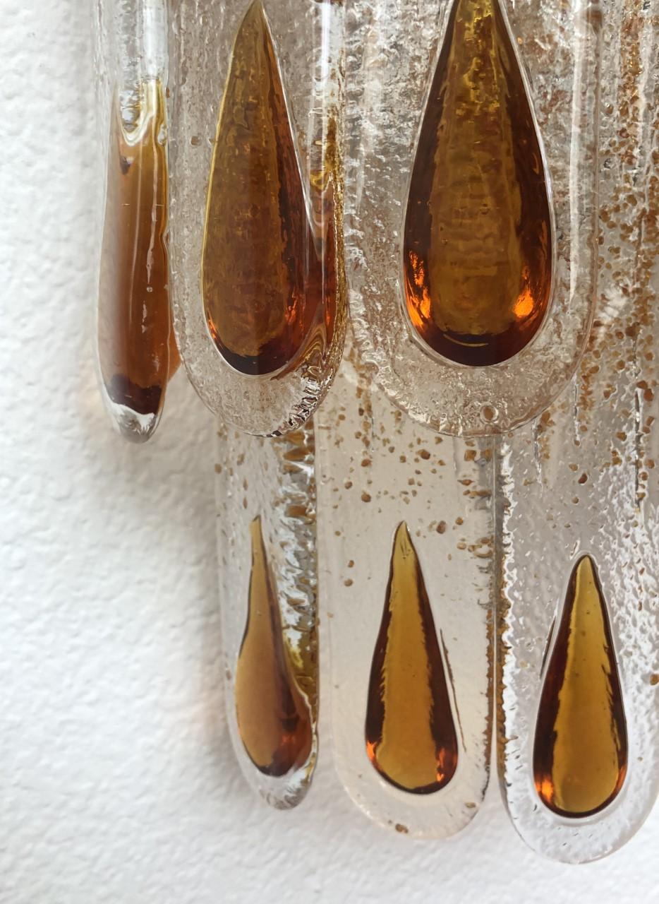 Metal Italian Pair of Midcentury Pair of Murano Glass Wall Sconces by Mazzega, 1970s