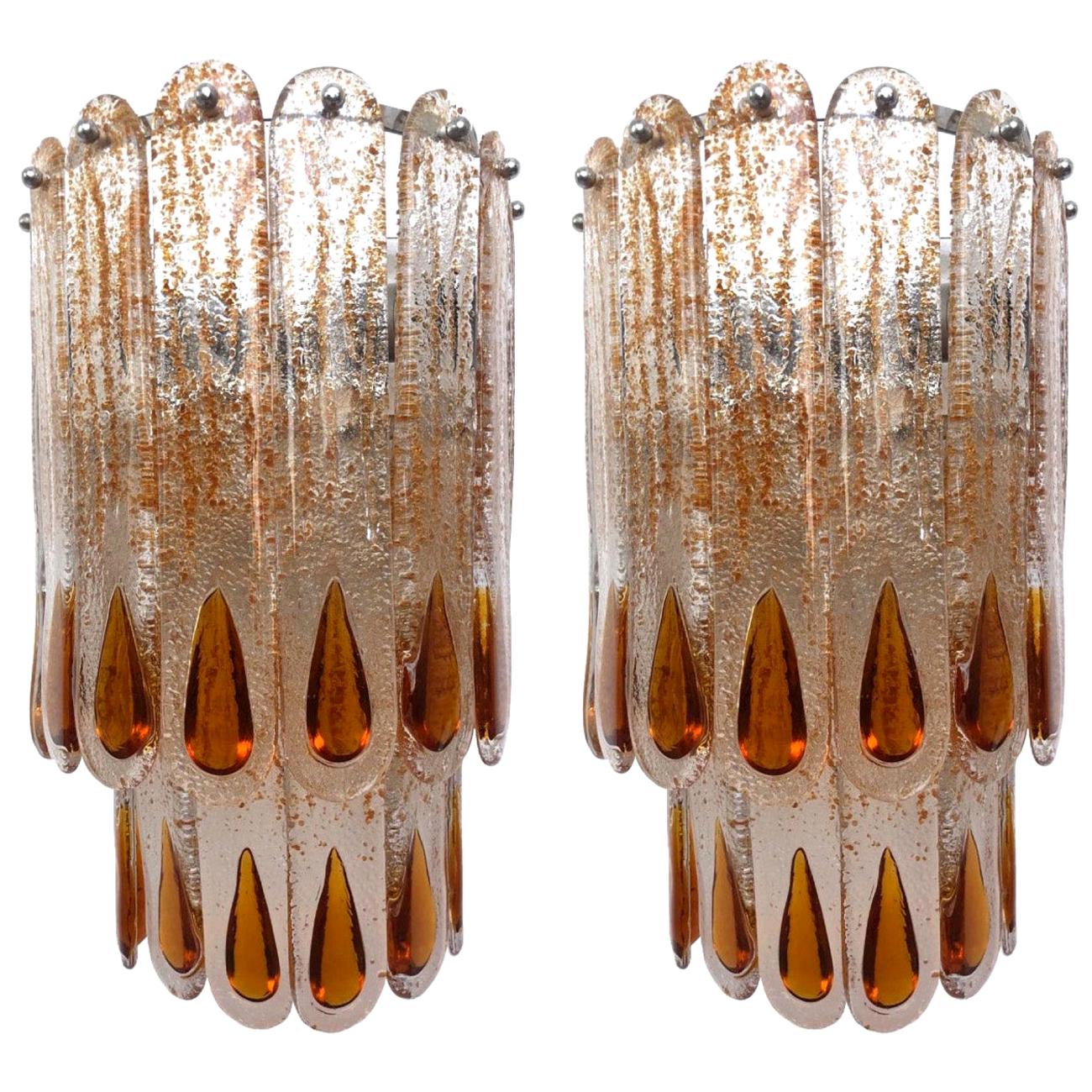 Italian Pair of Midcentury Pair of Murano Glass Wall Sconces by Mazzega, 1970s