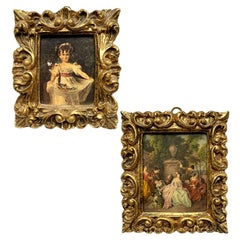 Italian Pair of Mini Giltwood Framed Pastoral Prints after Degas