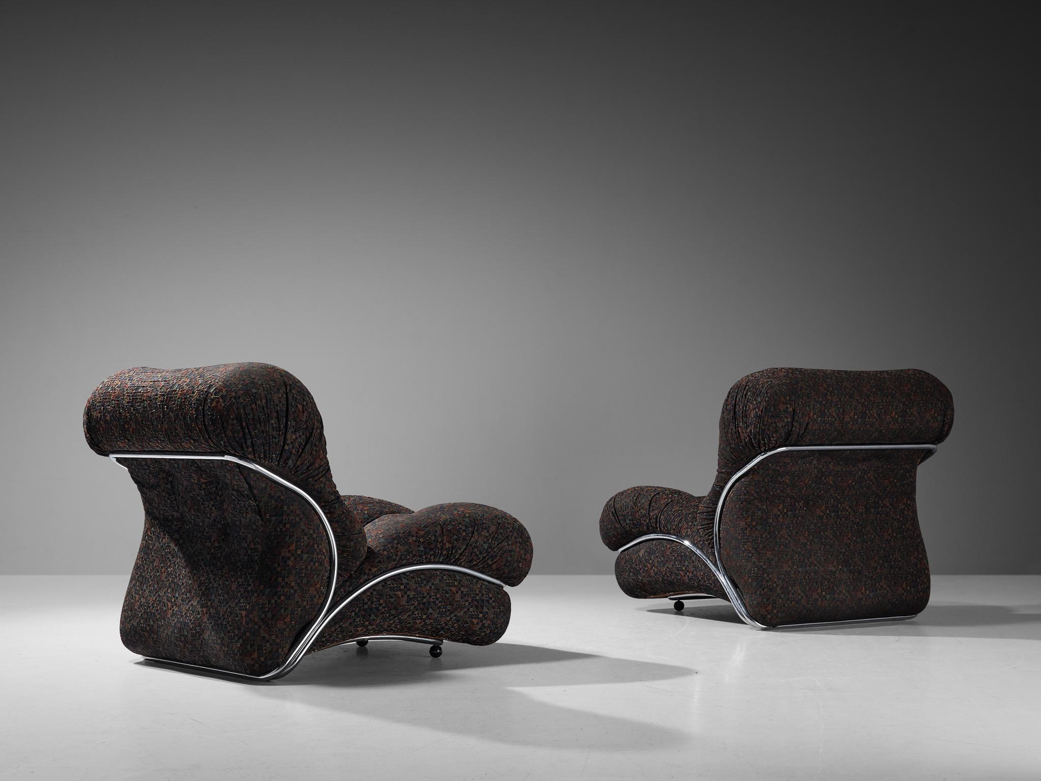 Italian I.P.E. Pair of 'Corolla' Modular Lounge Chairs in Geometric Brown Upholstery For Sale