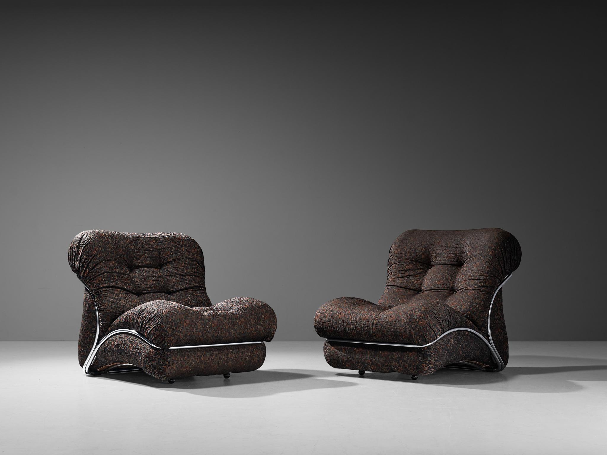 Late 20th Century I.P.E. Pair of 'Corolla' Modular Lounge Chairs in Geometric Brown Upholstery For Sale