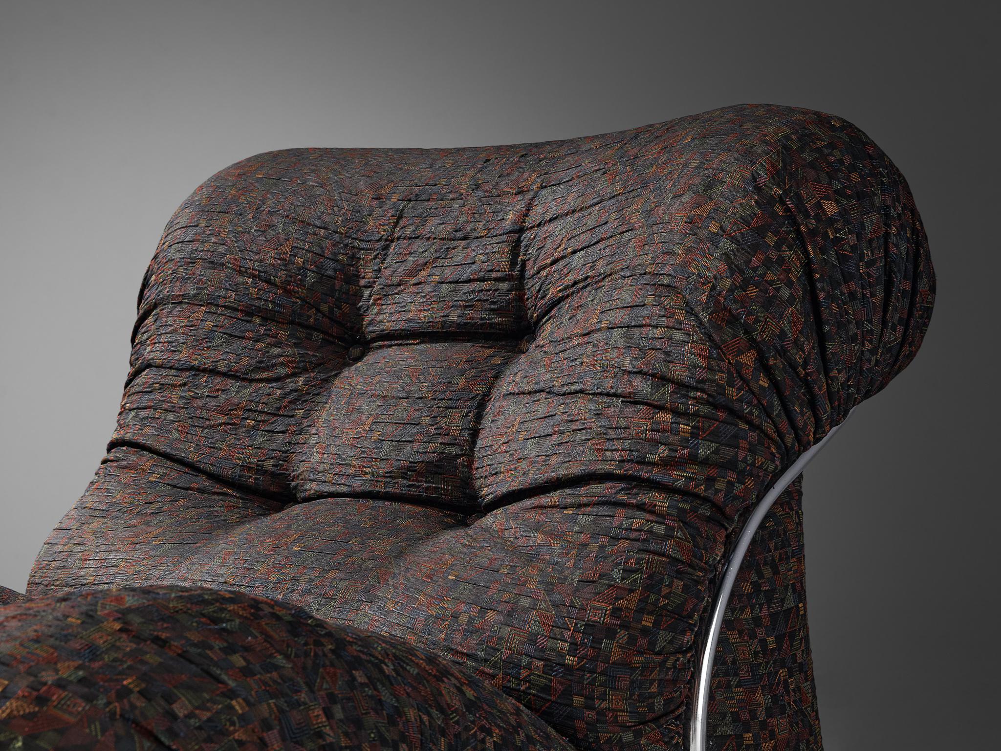 Métal I+I. Paire de chaises longues modulaires 'Corolla' en tissu géométrique Brown en vente