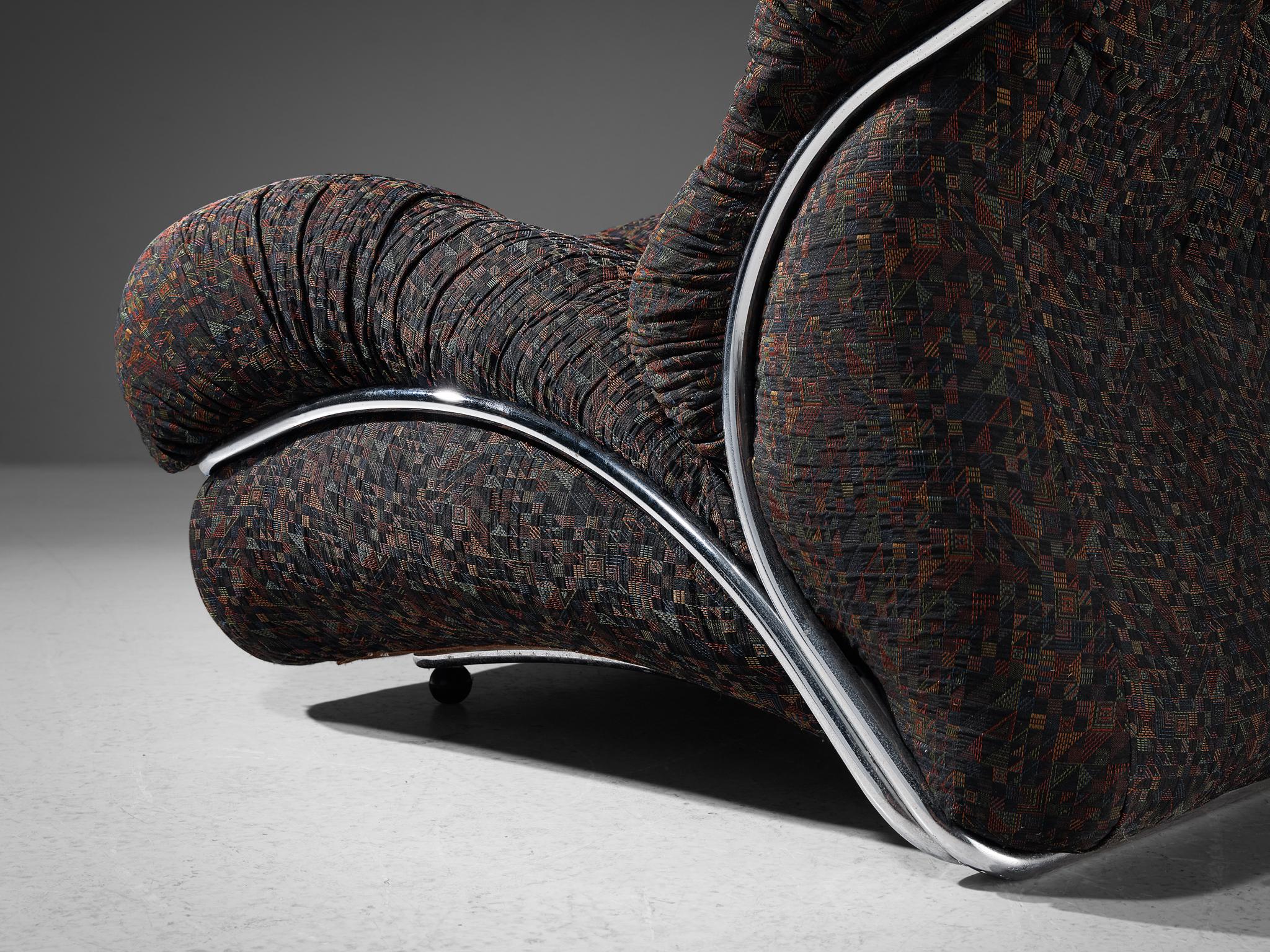 I.P.E. Pair of 'Corolla' Modular Lounge Chairs in Geometric Brown Upholstery For Sale 2
