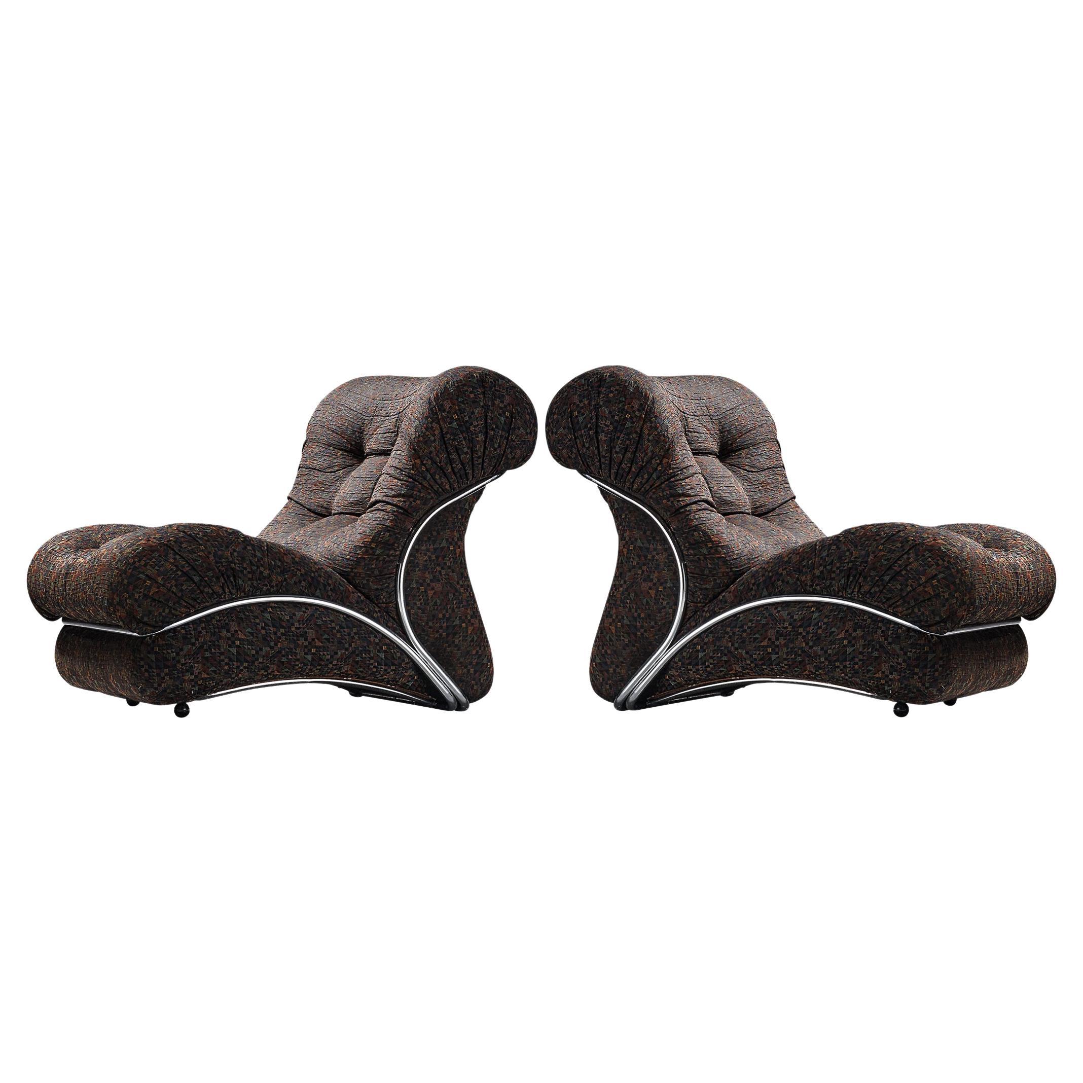 I.P.E. Pair of 'Corolla' Modular Lounge Chairs in Geometric Brown Upholstery For Sale