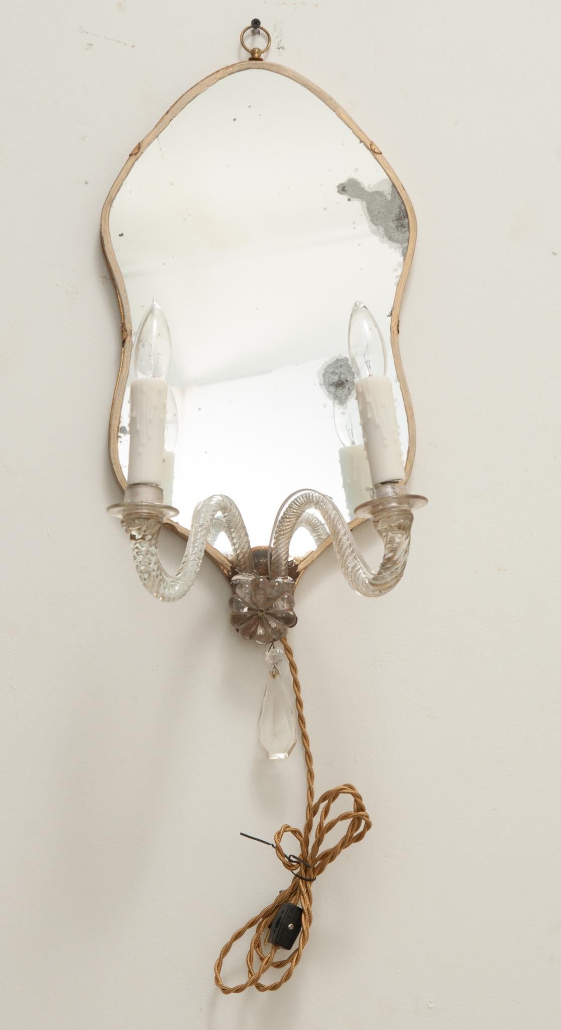 Italian Pair of Murano Glass & Mirror Sconces For Sale 6