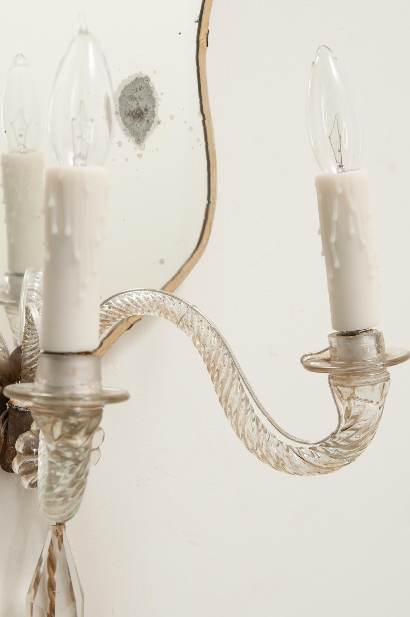 Italian Pair of Murano Glass & Mirror Sconces For Sale 9