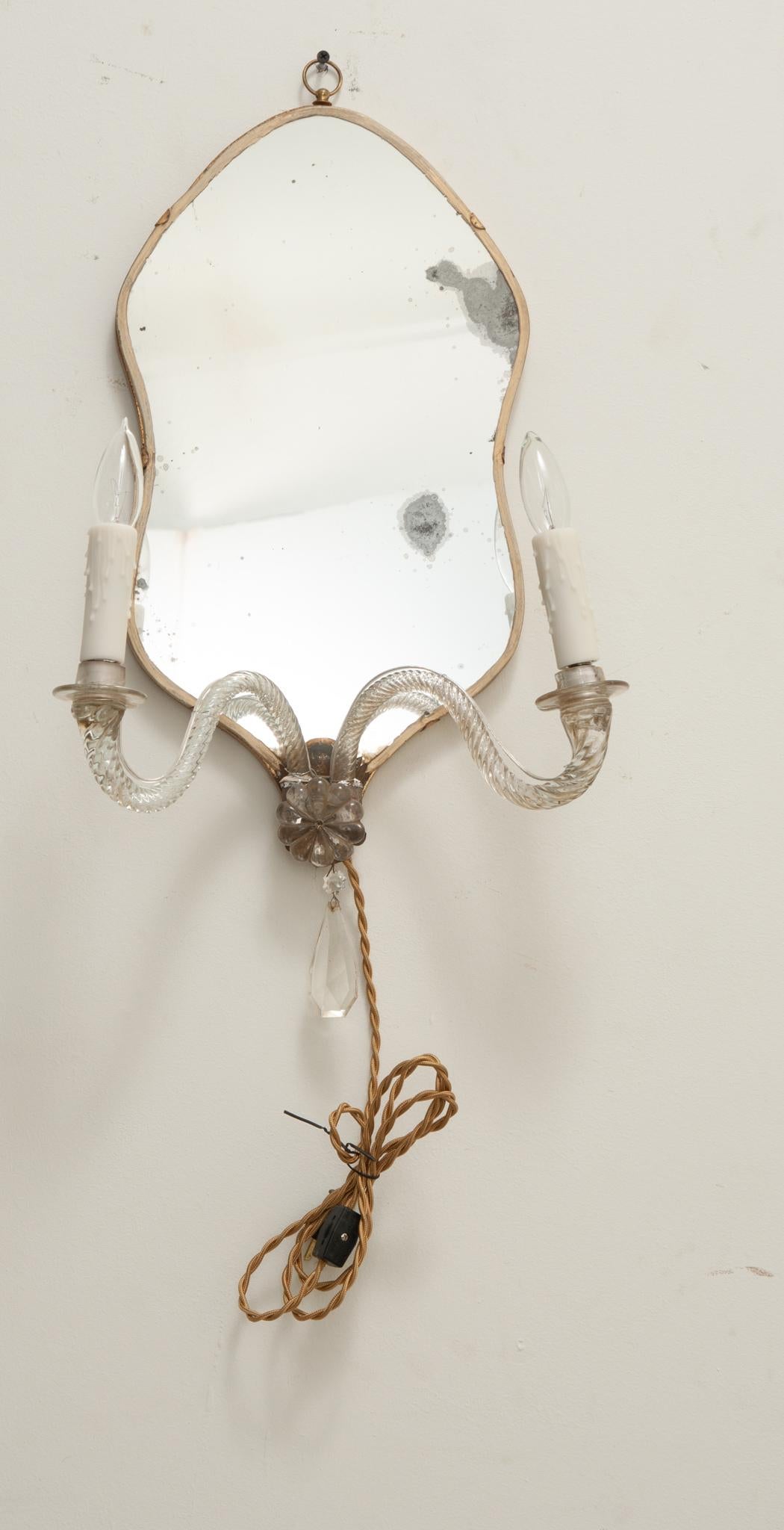 Italian Pair of Murano Glass & Mirror Sconces For Sale 1