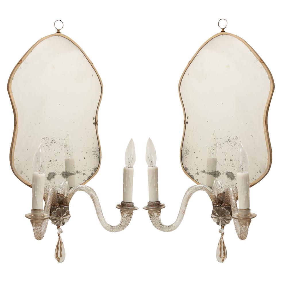 Italian Pair of Murano Glass & Mirror Sconces