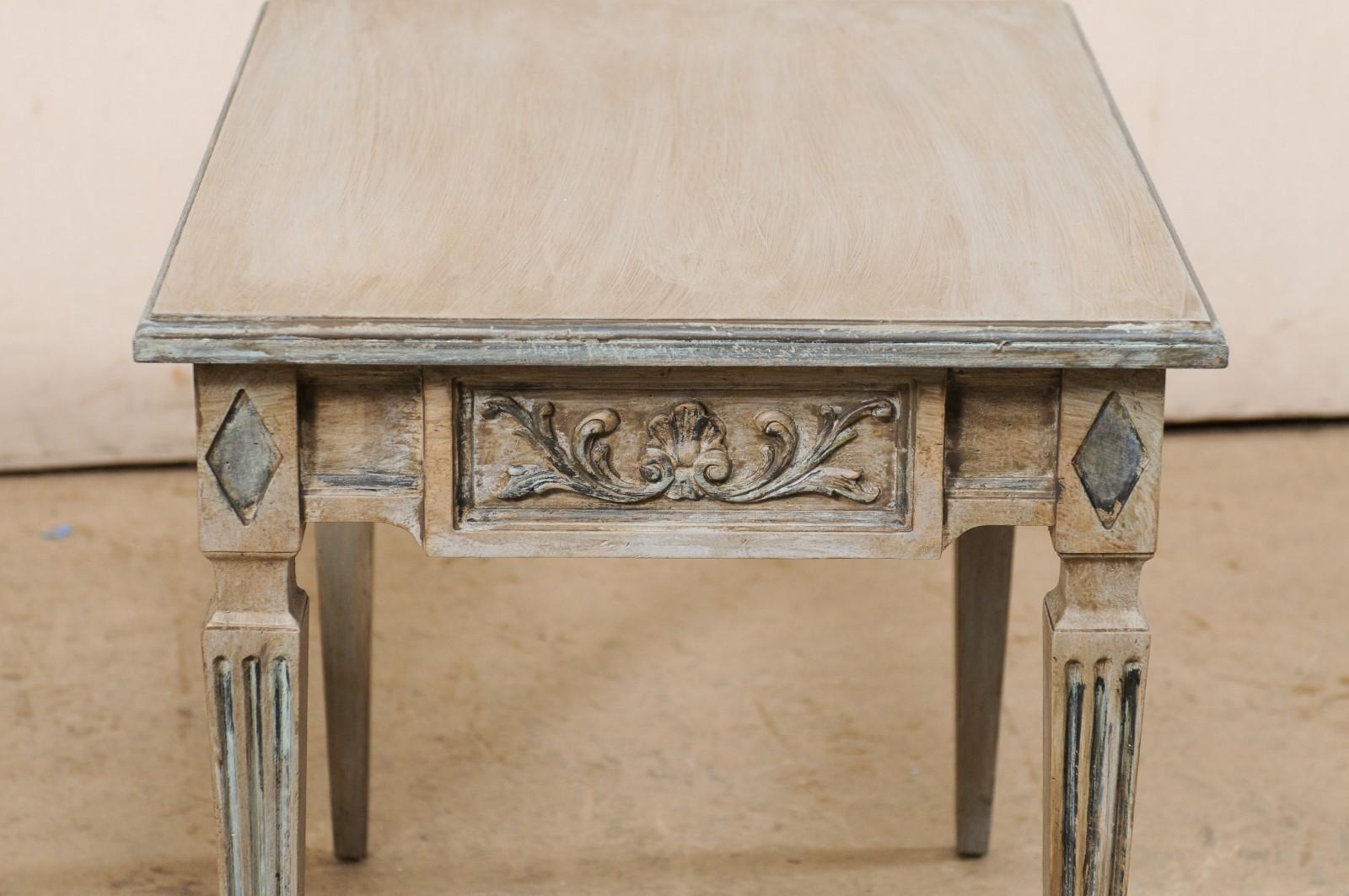 Italian Pair of Nicely Carved & Painted End Tables, Raised on Square Fluted Legs For Sale 6