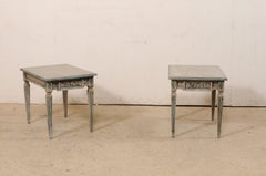 Italian Pair of Nicely Carved & Painted End Tables, Raised on Square Fluted Legs