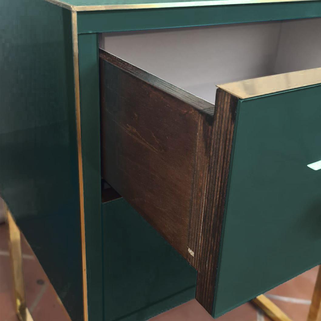 Italian Pair of Night Stands Dark Green Murano Glass with Brass Justfurnituress In New Condition For Sale In Guazzora, IT