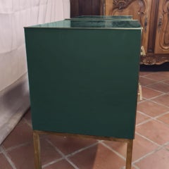 Italian Pair of Night Stands Dark Green Murano Glass with Brass Trim Available