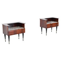 Vintage Italian Pair of Nightstands Rosewood and Marble, Italy 1960