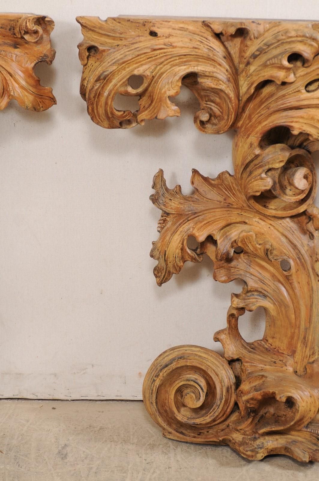 Italian Pair Of Ornately Carved Scrolling Acanthus Leaf Skinny Italian Pair Of Ornately Carved Scrolling Acanthus Leaf Skinny