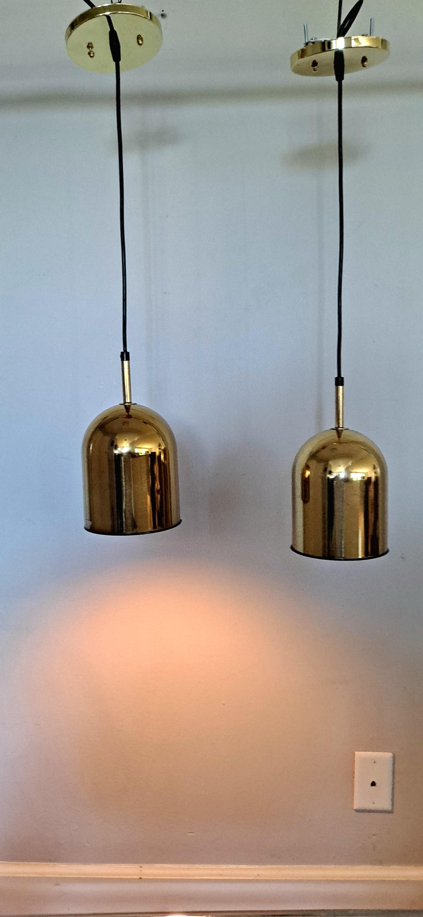 Brass Italian Pair of Pendants by Alta Lite   For Sale