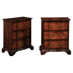 Italian Pair of Petite Serpentine Commodini w/Marquetry, 19th Century