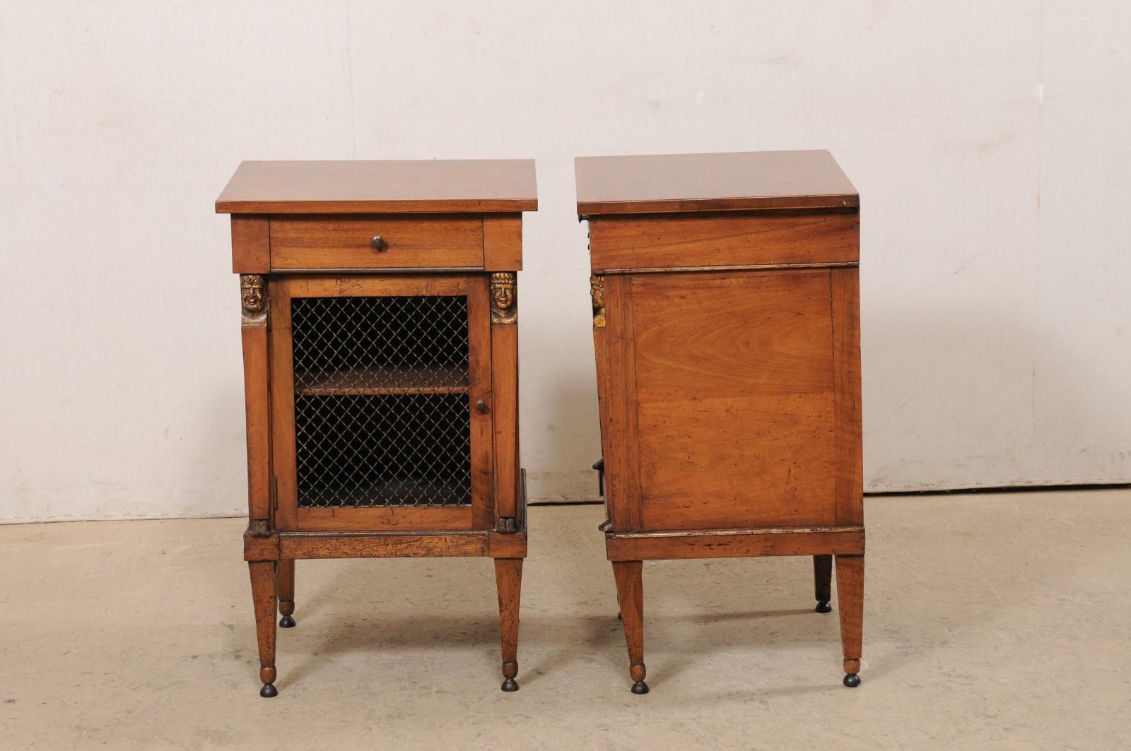 Italian Pair of Petite Walnut Side Cabinets w/ Wire Front Doors, 19th Century 7