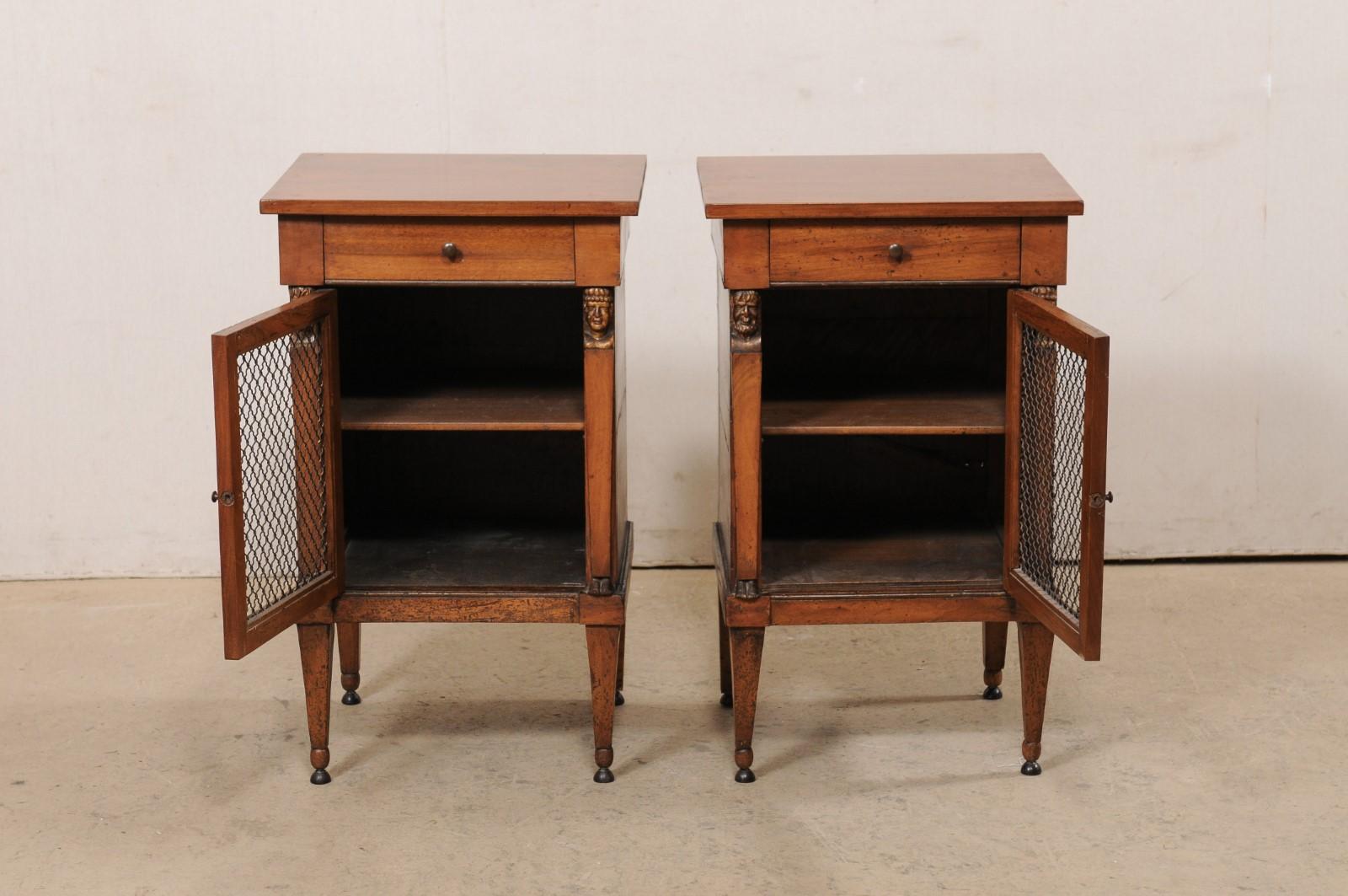 Italian Pair of Petite Walnut Side Cabinets w/ Wire Front Doors, 19th Century 8