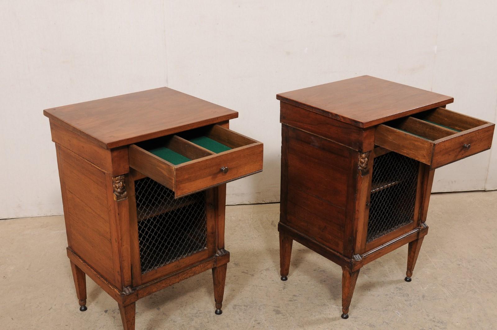 Italian Pair of Petite Walnut Side Cabinets w/ Wire Front Doors, 19th Century 3