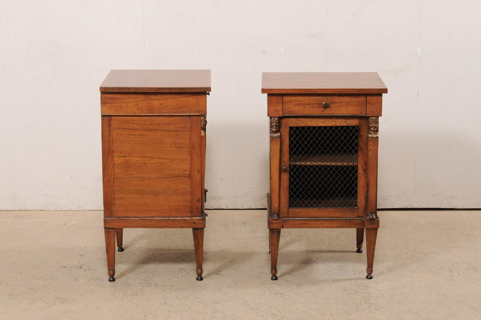 Italian Pair of Petite Walnut Side Cabinets w/ Wire Front Doors, 19th Century 4