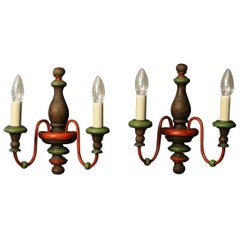 Italian Pair of Polychrome Twin Arm Wall Lights