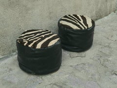 Italian Pair of Poufs Upholstered in Zebra Genuine Hide