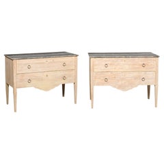 Italian Pair of Raised Two-Drawer Chests w/Grey Marble Tops