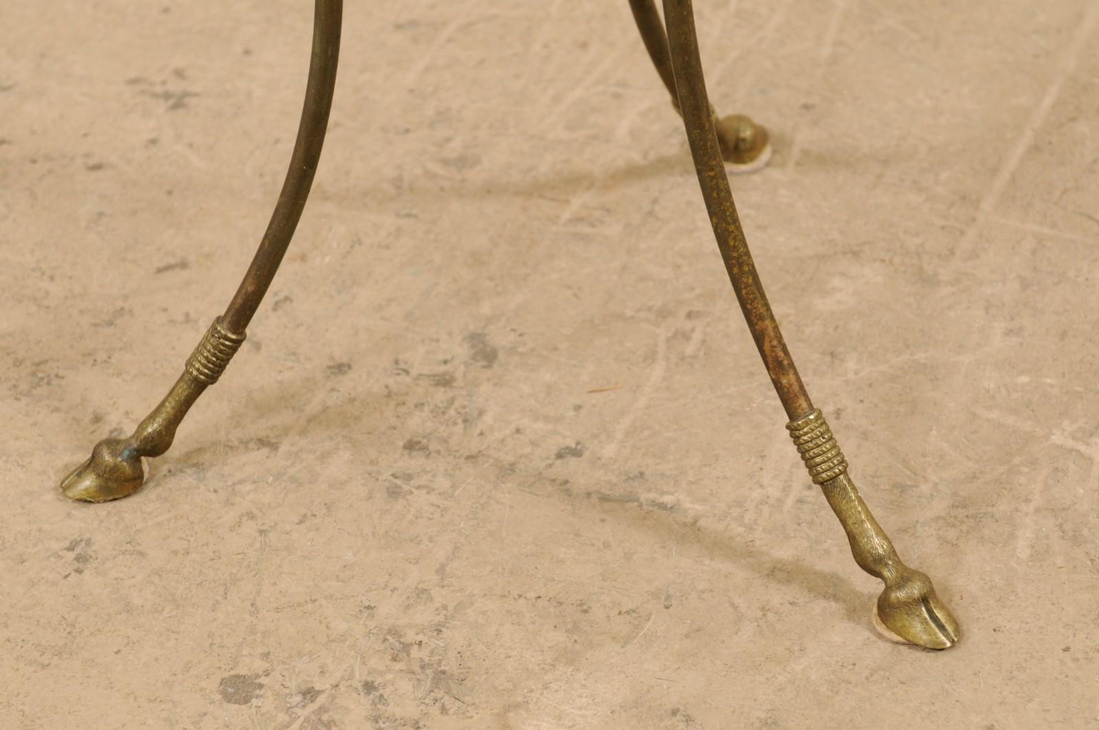 Italian Pair of Round Brass Tables with Hooved Feet and Glass Tops For Sale 2