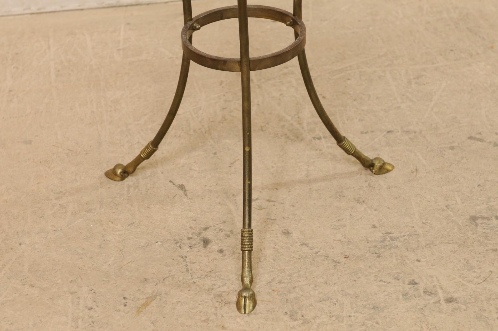Italian Pair of Round Brass Tables with Hooved Feet and Glass Tops For Sale 3