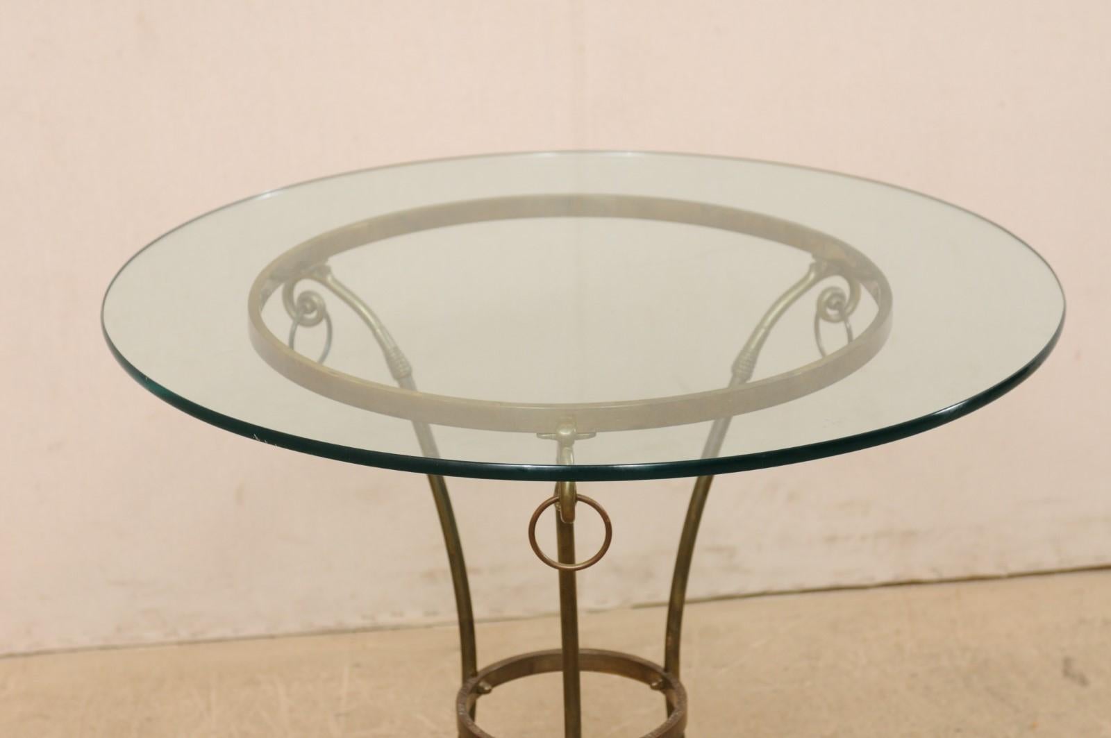 Italian Pair of Round Brass Tables with Hooved Feet and Glass Tops For Sale 4