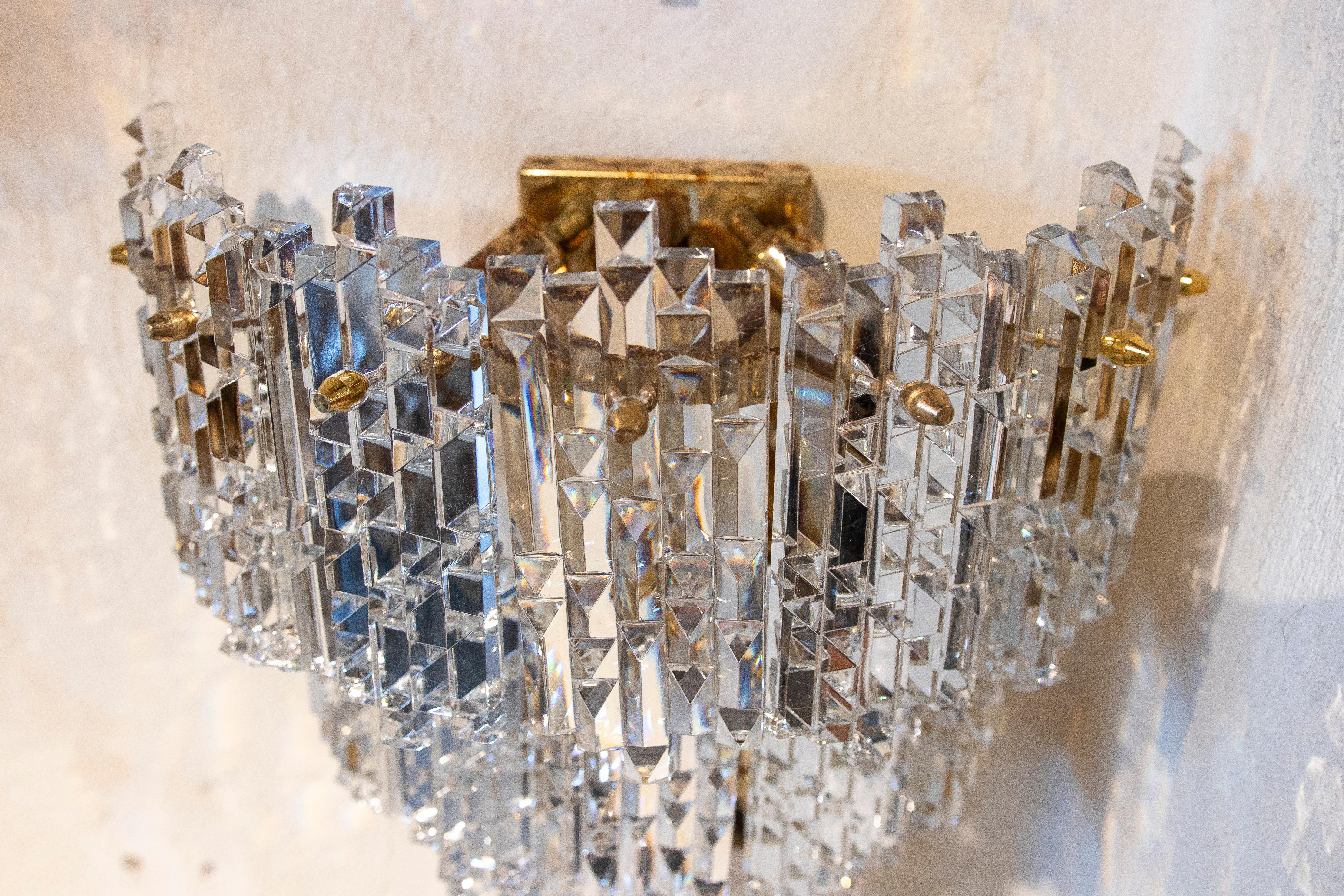 Italian Pair of Sconces Composed of Crystals and Bronze Support For Sale 6