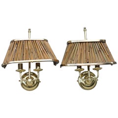 Coppia di lampade di design in ottone con canne d'oro 1960